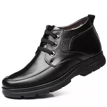 Warm Genuine Leather Men Boots Winter Big Size38-48 Ankle Boots Men s Lace Up Comfortable Non-slip Male Fur Snow Boots H447 38 коричневый