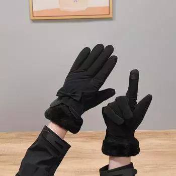 Warm Gloves for Women s Cold and Windproof Cute Bows Outdoor Riding Thickened Velvet Touch Screen Autumn and Winter Gloves One Size