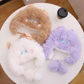 Warm in winter, thickened and cold-proof neck protection, plush cartoon ugly and cute ear protection, Lei Feng hat, cute and funny plush hat woman M56-58cm