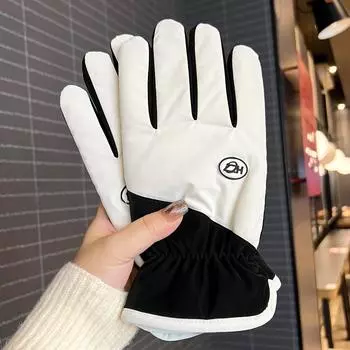 Warm, Velvet and Thickened Cotton Gloves for Women In Winter, Touch Screen, Waterproof, Electric Bike Riding, Five-finger Couple Style, Windproof One size