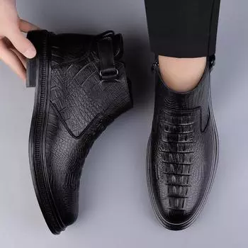Warm Winter Boots New All-match Ankle Boot for Man Genuine Leather Side Zipper Men Ankle Boots High Quality Hard-Wearing Mens 38