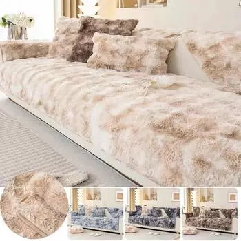Warm Winter Sofa Mat Thicken Rabbit Plush Sofa Cover Universal Non-slip Sofa Towel Washable Sofas Cushion for Living Room A 70x70