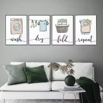 Wash Dry Fold Repeat Laundry Sign Colorful Wall Art Print Canvas Painting Nordic Poster And Print Wall Pictures Utility Room 21x30cm No Framed