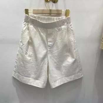 Washed Cotton-containing Five-point Pants for Women s Spring and Summer Thin Shorts New High-waist Loose Straight Slimming Casual Wide-leg Pants S