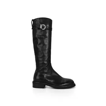 Washed cowhide~ Genuine leather thick heel buckle high boots retro knight boots women s slim boots 35