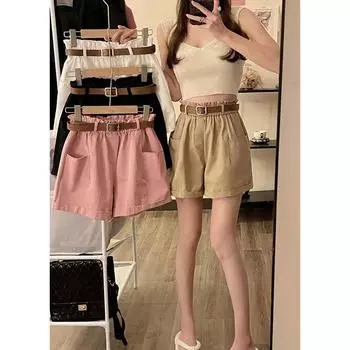 Washing Summer Korean New Style High-waist Slim Work Shorts Wide-leg Pants Large-size Casual Pants Women s Pants M