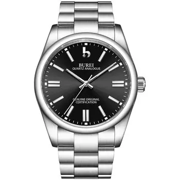 Watch Analog Waterproof Quartz Couple Watch Popular Simple Silver Black Luminous Watch [BUREI] Men s