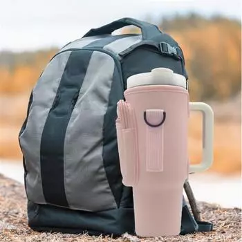 Water Bottle Carrier Bag with Phone Pocket for 40Oz Tumbler with Handle Neoprene Water Bottle Holder Pouch абрикосовый