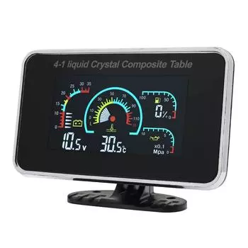 Water Temperature+Oil Pressure+Fuel Level+Voltmeter with Water Temp Joint Pipe Sensor 26-40mm 4 In 1 LCD Gauge Car 12V24V