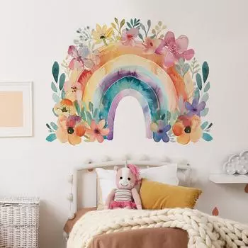 Watercolor Flowers Rainbow Children Bedroom Home Background Wall Beautifying Wall Stickers 39*98CM*2PCS/fun-L055