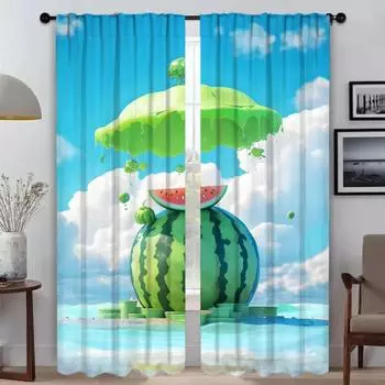 Watermelon Flavor of Summer Shades Anti-mosquito Curtains for Living Room Home Interior Curtains 2 Pieces Partition Curtain W50xH70cmx2pcs-CL