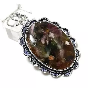 Watermelon Tourmaline Gemstone Handmade 925 Sterling Silver Pendant 2.29 K6B36