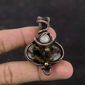Watermelon Tourmaline Pendant Copper Wire Wrapped Pendant Rainbow Moonstone Gemstone Pendant Copper Jewelry Gift For Mother Handmade Pendant