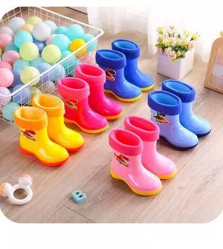 Waterproof Baby Rain Boots Non-Slip Cotton Lined Rubber Shoes for Boys Girls Kids Outdoor Warm Rain Shoes 31-35