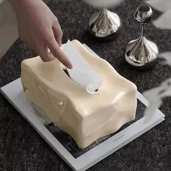 Waterproof Ceramic Cream Air Tissue Box Living Room Light Luxury Decoration Household Modern Simple Table Napkin Box Paper Extraction