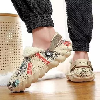 Waterproof Cotton Slippers for Men Winter 2024 New Cashmere Thickened Warm Non-slip Indoor Shoes Easy Disassembly and Cleaning 40 хаки