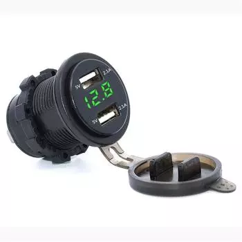 Waterproof Dual USB Charger Socket Power Outlet 4.2A & Voltmeter for Motorcycle