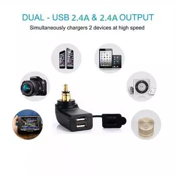 Waterproof Motorcycle Dual USB 4.8A Charger Adapter w/ Digital Voltmeter For BMW