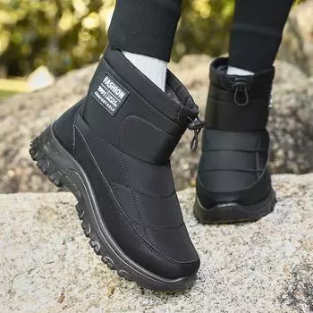 Waterproof Non-Slip Snow Boots for Women Winter Outdoor Thicked Plush Ankle Boots Woman Slip-On Flat Heel Cotton Padded Shoes 36 чёрный