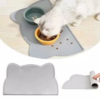 Waterproof Pet Mat Bowl Dogs Feeding & Watering Supplies Cats Things for Cats Solid Color Silicone Products Home Garden серый