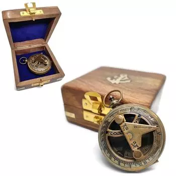 Wave Nautical Brass Pocket Magnetic Sun Dial Map Type Compass (Gold Brass) ss 2 Brass Polish Antique Working Push Button Sundial Compass