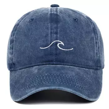Wave Pattern Embroidered Baseball Cap For Men Women Vintage Washed Cotton Duckbill Sun Hat Distressed Dad Hats