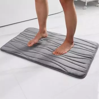 Wave stripe Sponge Bathroom Cashmere Thickening Mat Bath Non-slip Carpets In Wash Basin Bathtub Floor Rug Shower Room Doormat Memory Foam 3D Pad 410mm*610mm серый