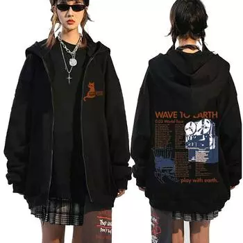 Wave To Earth Cat 0.03 World Tour Толстовка с капюшоном на молнии мужская флисовая свободная толстовка на молнии для мужчин и женщин корейская модная куртка на молнии S