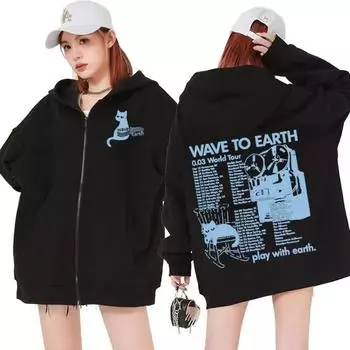 Wave To Earth Cat 0.03 World Tour Album Толстовка с капюшоном на молнии унисекс модная эстетическая толстовка на молнии мужская повседневная флисовая куртка с капюшоном S