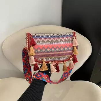Wavy Tassel Pattern Single Shoulder Underarm Bag Ethnic Style Women Gift Fashion