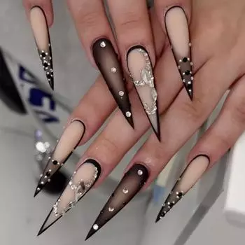 Wear Long French Handmade Manicure Piece Rhinestone Gradual Change Removable Nail Patch phototherapy layer glue model
