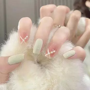 Wear Nail Finished Three-Dimensional Drill Blush Pearl Simple Versatile Milky White Removable False Nails белый