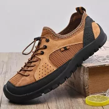 Wearable, versatile, platform sneakers, trekking, mesh shoes, men s spring, breathable men s shoes, beach shoes, large size, new waterproof 38 коричневый