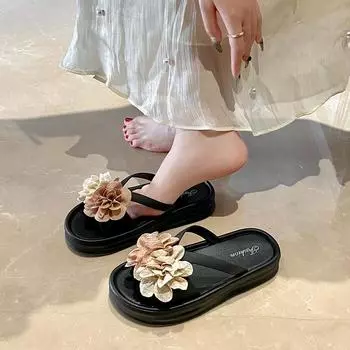 Wearing New Summer Versatile Sandals Women Flat Bottomed Non slip Beach slippers Thick Soled slippers for Women 36-37 чёрный