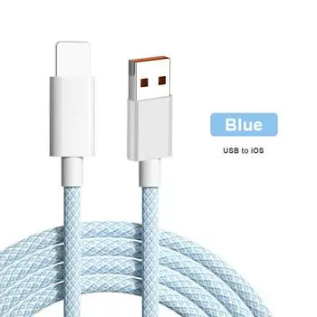 Weave Colorful 6A Кабель USB C для быстрой зарядки для Samsung Huawei iPhone 11 X XS 12 Аксессуары для мобильных телефонов Кабель типа C Зарядное устройство USB-кабель iOS-1M синий