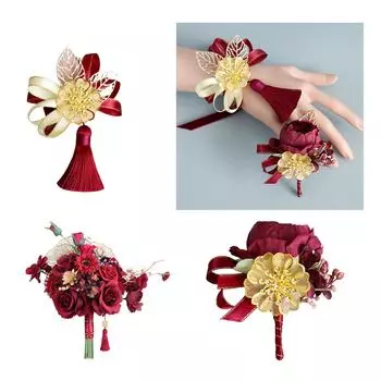Wedding Bouquet Artificial Rose Flower for Bride Bridesmaids Artificial Fake Flowers Toss Bouquet/Brooch/Wrist Flower C
