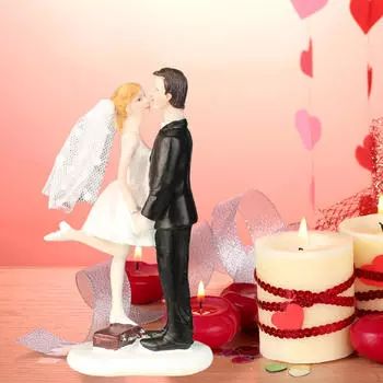 Wedding Cake Topper Bride & Groom Figurine Funny Couple Statue Resin Sculpture for Proposal