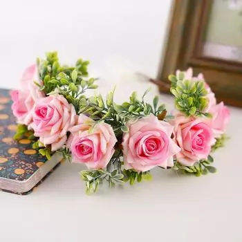 Wedding Hair Wreath Artificial Flower Crown Floral Headpiece Festival Floral Crown Rose Headpiece Wedding Bridal Flower Girl Halo Maternity Photo Prop красный