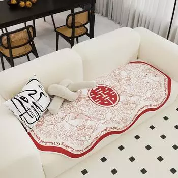 Wedding Summer Cool Feeling Ice Silk Irregular Shaped Sofa Cushion Living Room Straight Row Sofa Towel Cover Cloth Non-Slip 90*90cm