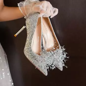 Wedding temperament sequined pearl buckle women s shoes 34