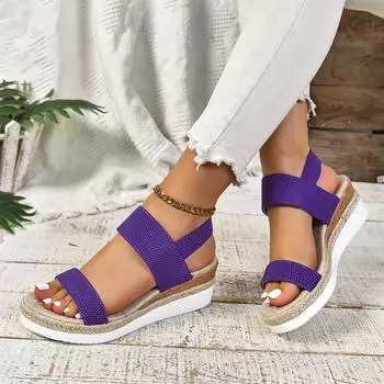 Wedge Sandal with Platform Women s Summer Elegant Fashion Shoes Comfortable Leisure New in Designer Plus Size 36 фиолетовый