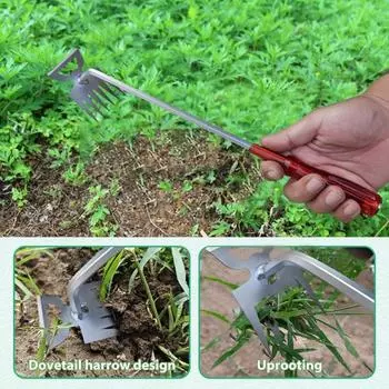 Weed Puller Tool 6 Teeth Steel Forged Hand Weeder 2-in-1 Manual Weed синий