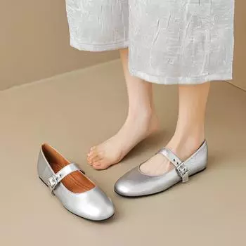 Weiwei girl 666-1 French single shoes women s flat bottom light mouth word with Mary Jane shoes silver soft-soled ballet shoes 35 серебряный