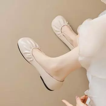 Weiwei Girl 993-6 Square Head Single Shoes Women s Flat Bottom One Pedal Retro Grandma Shoes Soft Sole Shallow Mouth Commuter Women s Shoes 35 абрикосовый