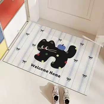 Welcome Entrance Doormat Anti-slip PVC Cute Cats Floor Mat Entry Porch Hallway Entryway Home Decor Dust Removal Carpet Silk Loop 40x60cm