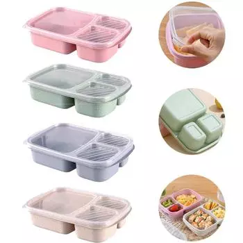 Wheat Straw Lunch Box Microwave Compartment Dinnerware Food Storage Container Lunch Box for Kids Healthy BPA Free Bento Boxes синий