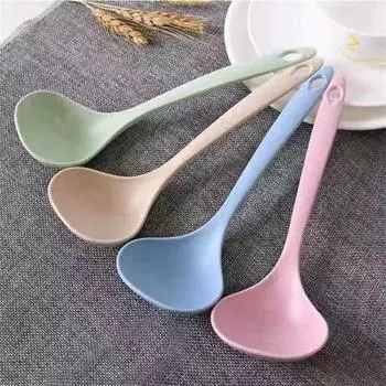 Wheat Straw Soup Spoon Long Handle Porridge Mixing Spoon Fall Resistant High Temperature Resistant Multipurpose Kitchen Utensils