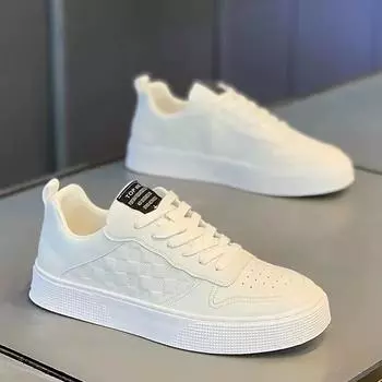 White Casual Leather Men Sneakers Shoes Comfortable Trend Board Shoes for Men Breathable Sneakers Sports Shoes Men Running Shoes 39 бежевый