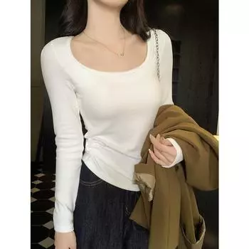 White high-end velvet warm long-sleeved inner layered top for women s autumn and winter new slim fit and chic top S