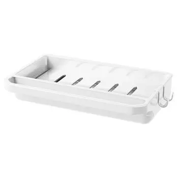 White Kitchen Storage Drain Rack with 2 Hanging Hook No Punching Rag Cleaning Cloth Faucet Wall